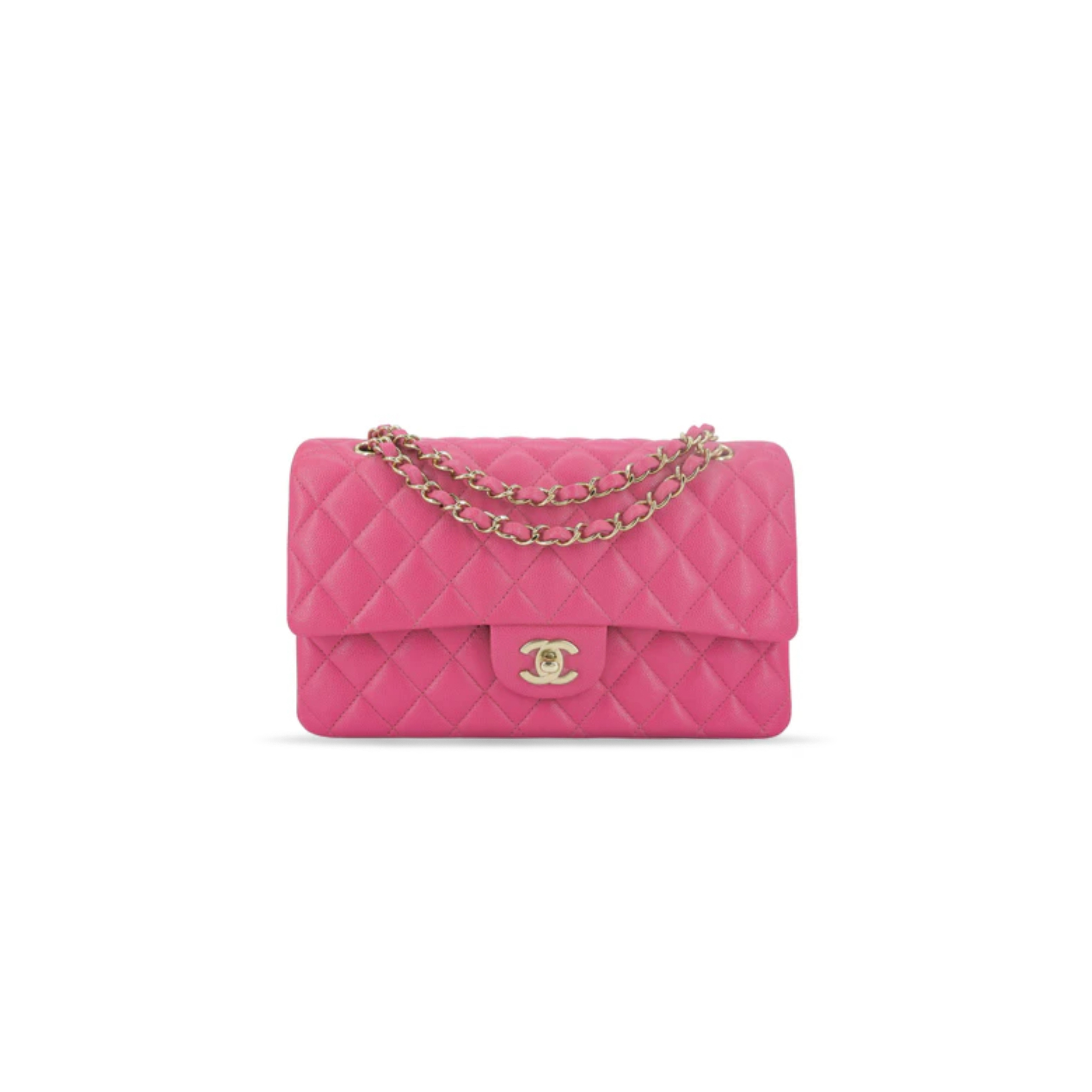 CHANEL 19C BARBIE PINK CAVIAR MEDIUM CLASSIC DOUBLE FLAP BAG (25.5*16*7.5cm)